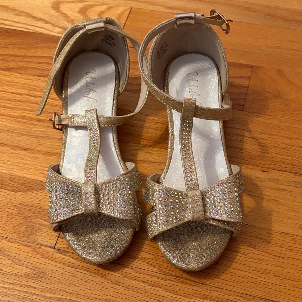 Gold Glitter Kids Sandals with Bow size 13